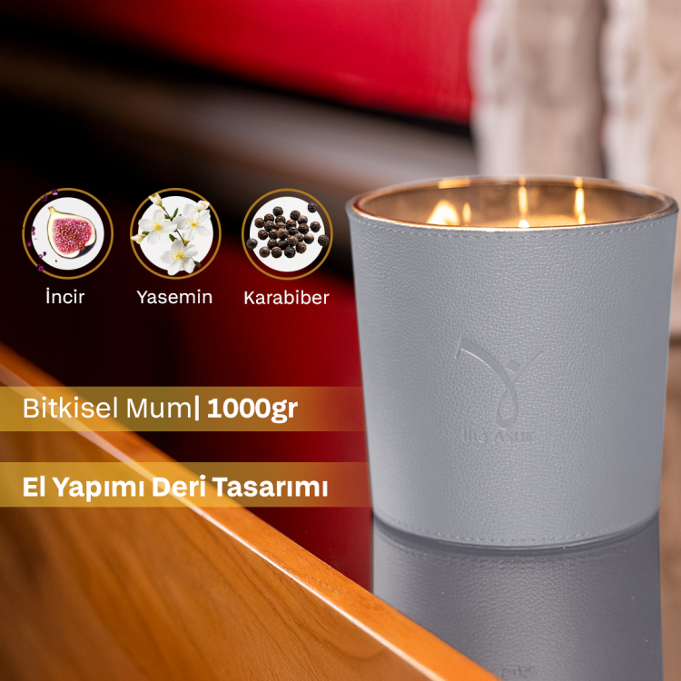 Deri Nadir Füme Gri Bitkisel Mum 1000gr - 3